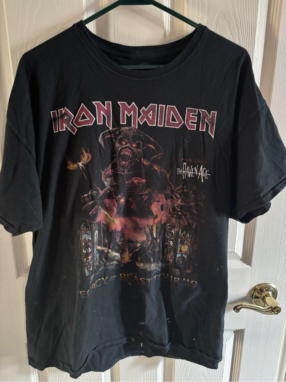 Black Iron Maiden Graphic Tee with Red Accent concert t shirt